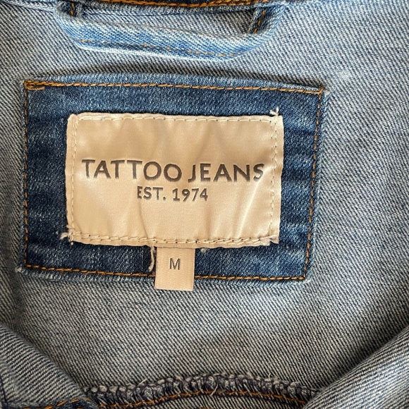 Tattoo Jeans Denim Button Up Jacket with Distressing Jean Jacket - Picture 10 of 10